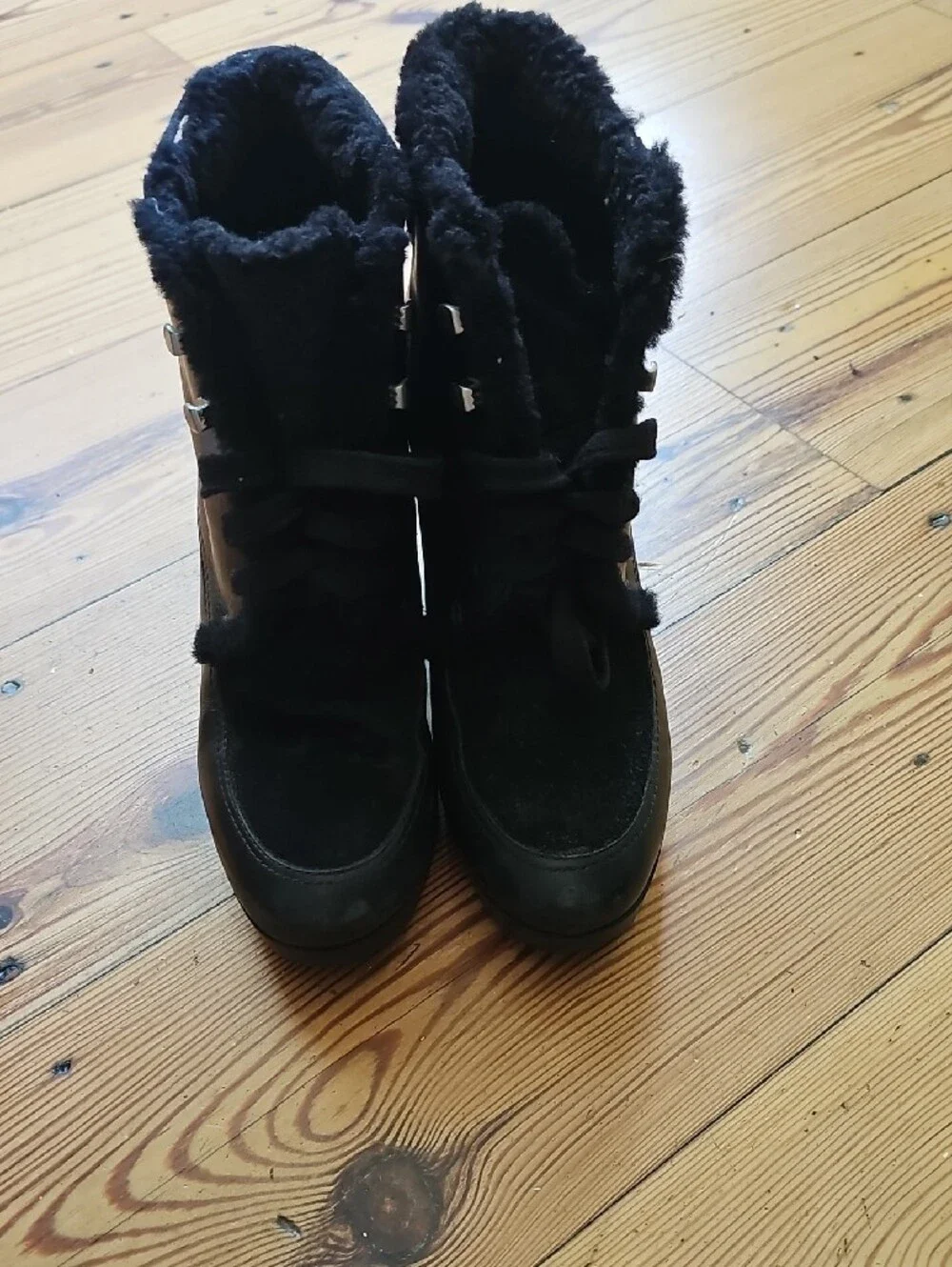 Black Wedge Ankle Boot with Faux Fur Lining - Brand: Cole Haan